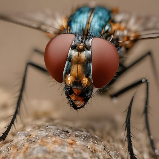 Photo a fly with a blue body and a red nose