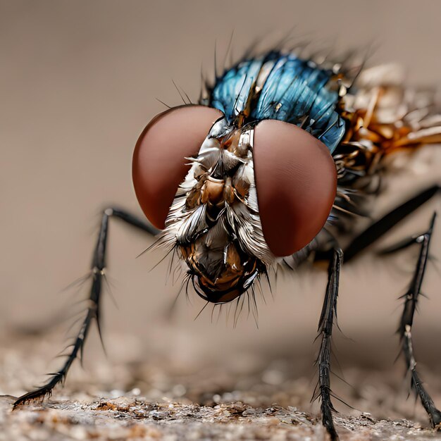 Photo a fly with a blue nose has a blue body