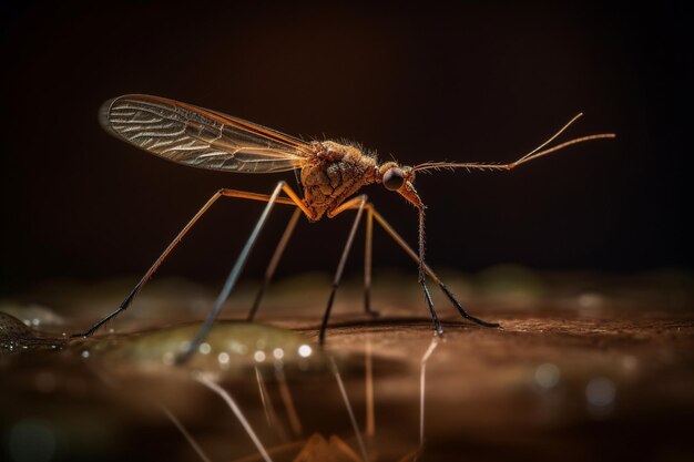 A fly with a yellow body and a black background