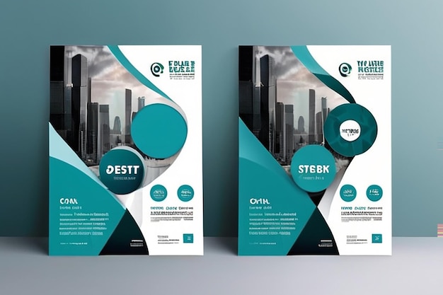 Flyer design Corporate business report cover brochure or flyer design Leaflet presentation Teal Flyer with abstract circle round shapes background