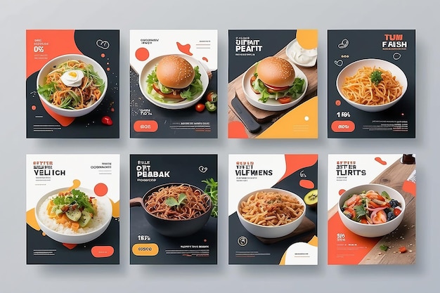 Foto flyer o modello di post sui social media a tema alimentare con concetto moderno e set di pacchetti