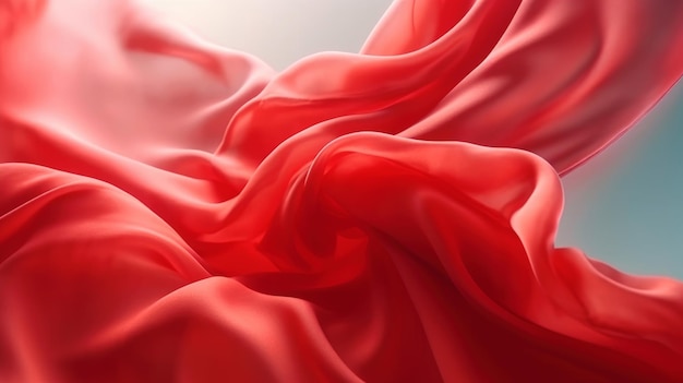 Flying abstract silk Soft and elegant red fabric with a gentle drape float in the air backdrop for your designs Wide web banner Copy space Generative AI