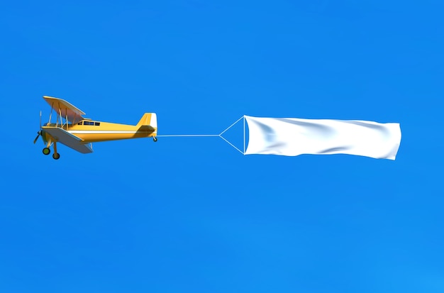 Flying airplane and banner on blue sky