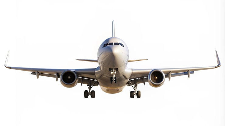 Photo flying airplane on white background 3d rendering 8k high resolutions