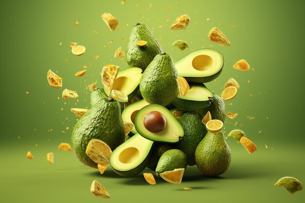 Photo flying avocados mockup