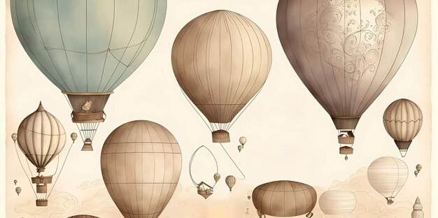 Photo flying balloons in the sky vintage style