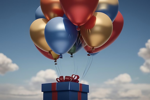 flying balloons with gift boxes