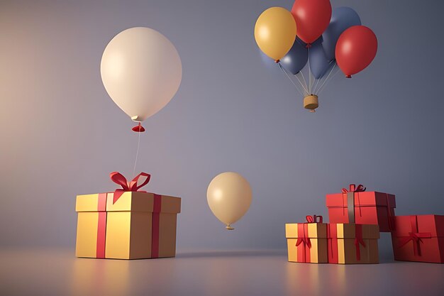 Photo flying balloons with gift boxes