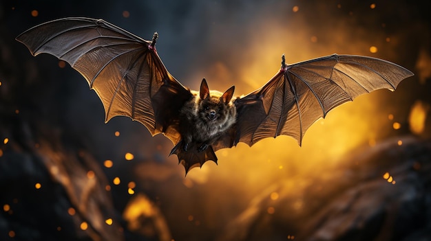 Photo flying bat in the dark background generative ai