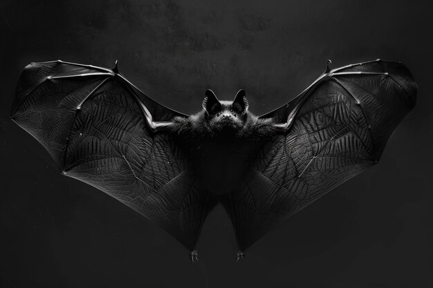 Flying bat with intense gaze in the dark