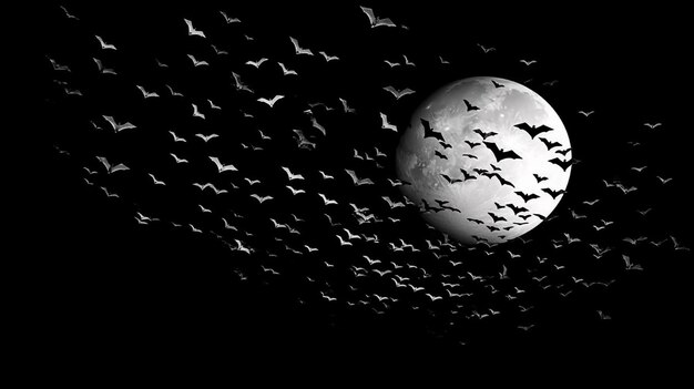 Photo flying bats silhouetted against full moon