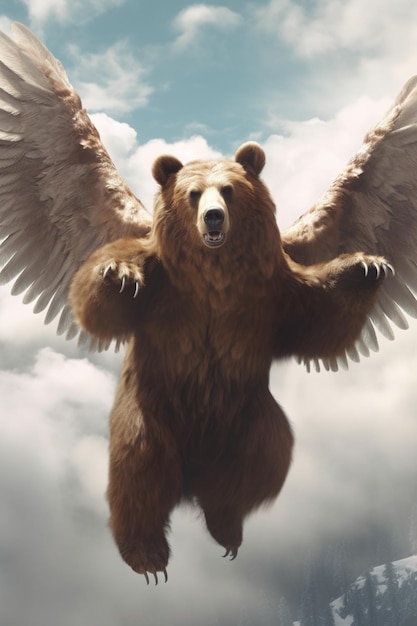 Flying bear in the sky Generative AI