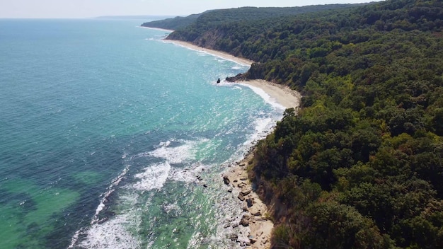 Flying above the beautiful wild beach in Bulgaria