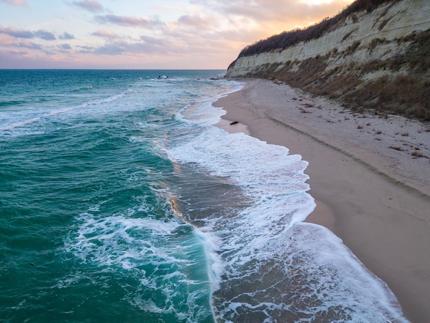 Flying above the beautiful wild beach in Bulgaria