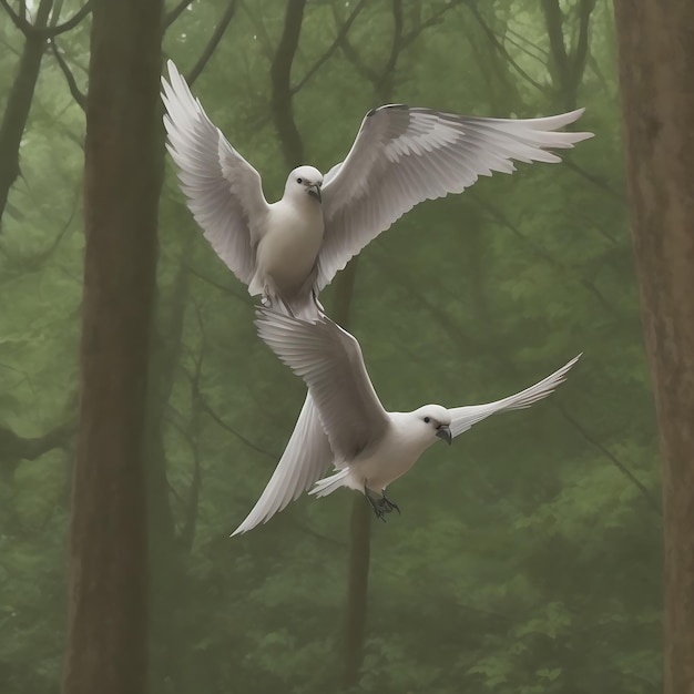 a flying bird in forest