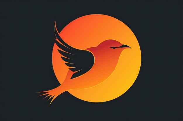 Photo flying bird logo bird icon on the background of the sun