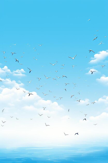 Flying birds in blue sky