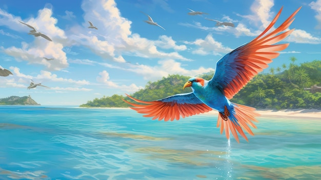 flying birds with beach