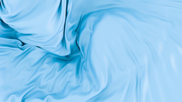 Летающий фон голубой атласной ткани. Движущийся шелковый фон. Абстрактный фон волнистой ткани