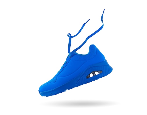 Photo flying blue sneaker isolated on white background