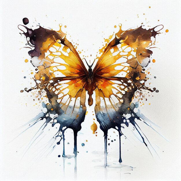 写真 飛んでいる蝶の水彩画の絵の具
