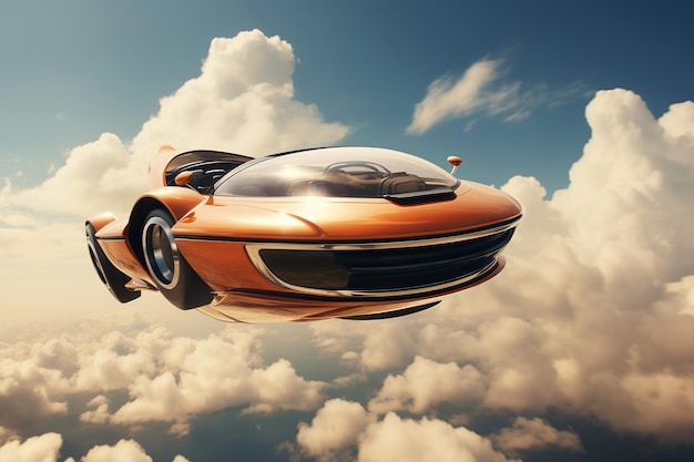 Flying car in the clouds