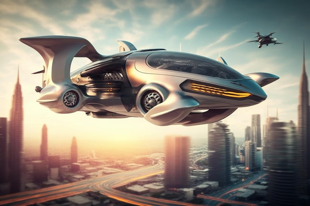 A flying car in the sky