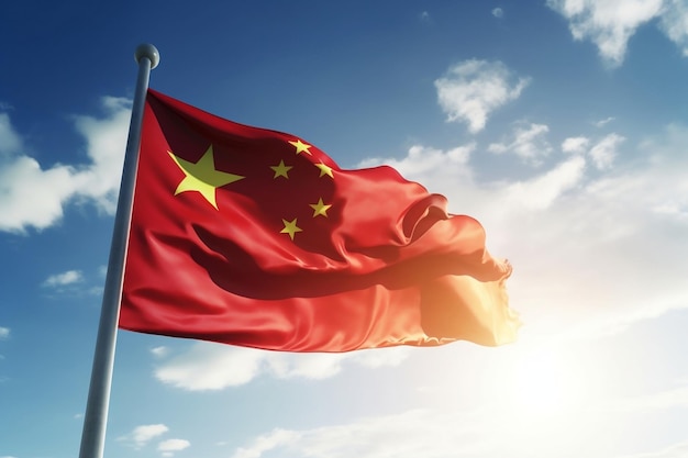 Flying China Flag Symbol of National Pride Generative AI