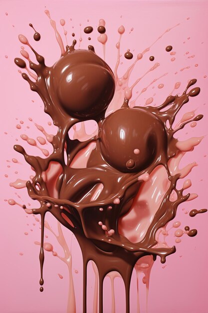 Photo flying chocolate splash pink brown generative ai