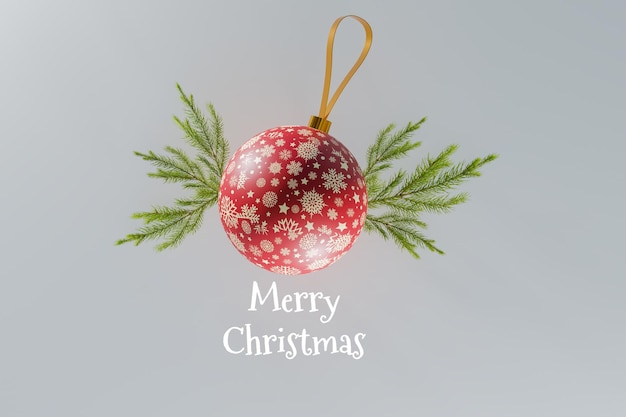 Flying Christmas ball by Christmas tree branch