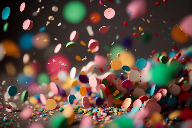 Flying colorful confetti with blurred bokeh background illustration Generative AI