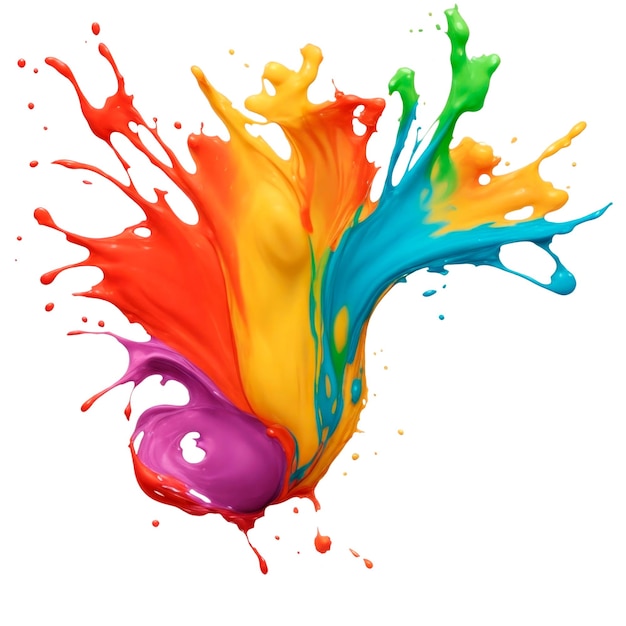 Flying Colorful paint splash isolated on white background AI Generative