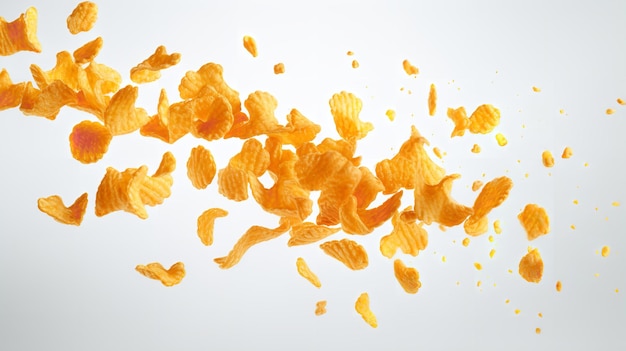 Flying corn flakes on a clean white background generative ai