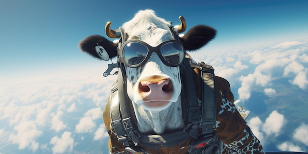 A flying cow soars through the skies blending whimsy with wonder in a playful dance with the clouds AI Generative AI