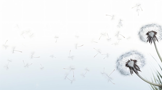 Flying dandelion seeds isolated over white