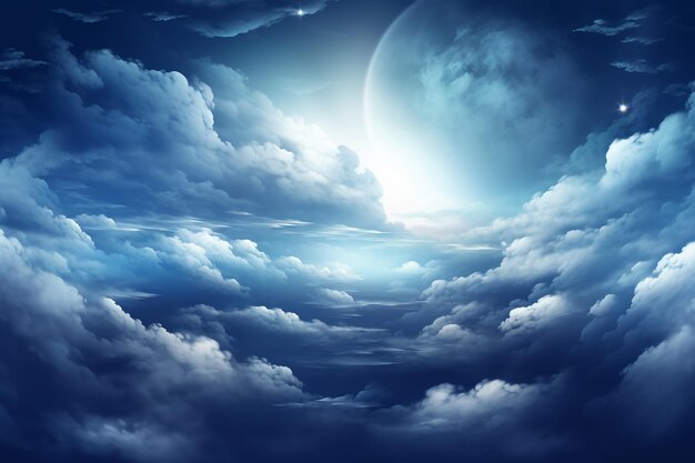 Foto sorvolando nuvole notturne profonde al chiaro di luna
