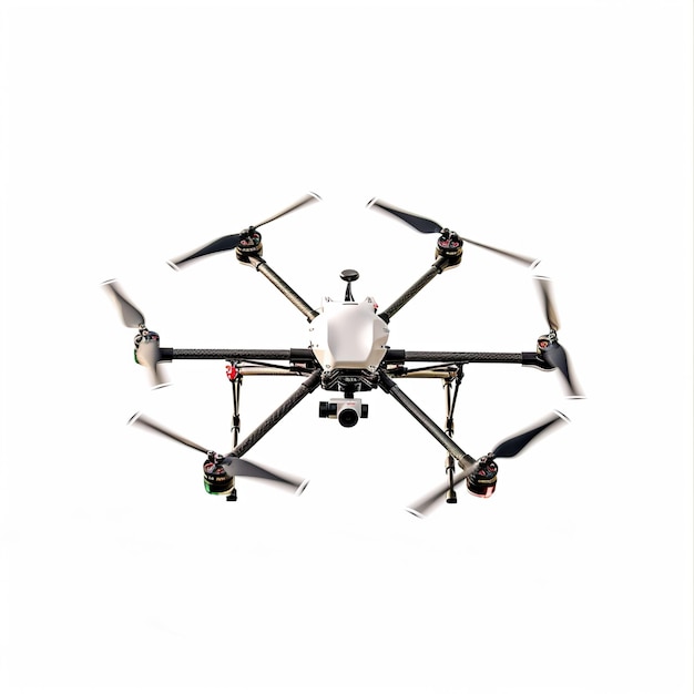 Photo a flying drone isolated on transparency background isolated on white background center of frame center of canvas no shadow or text style raw job id 919e4e0a996d40fea1b3de973705731b