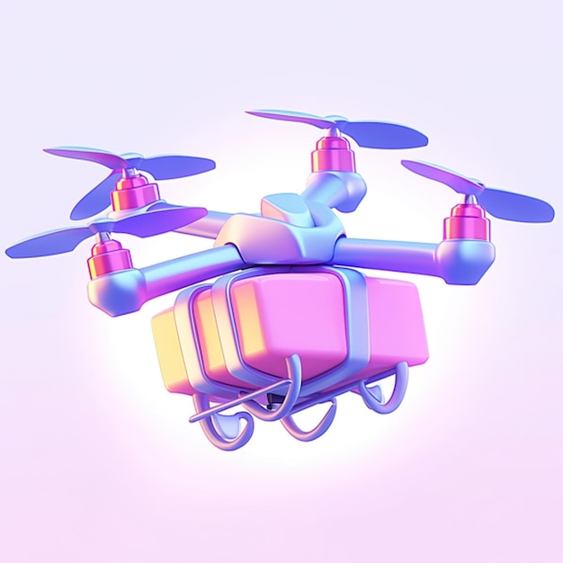 a flying drone with a box