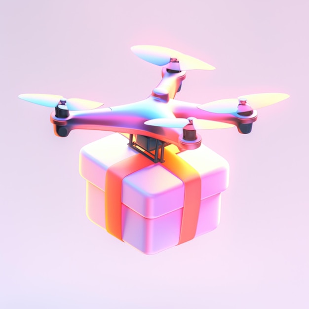 a flying drone with a box