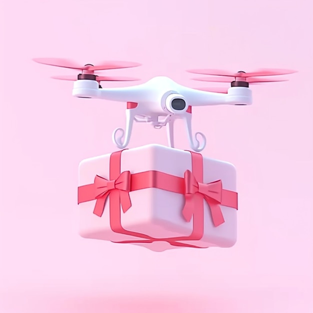 a flying drone with a box