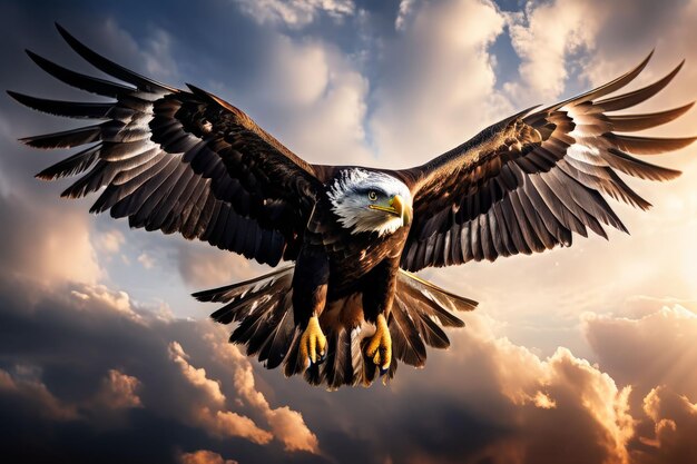 flying eagle on the background of a beautiful sky with clouds flying eagle on the background of