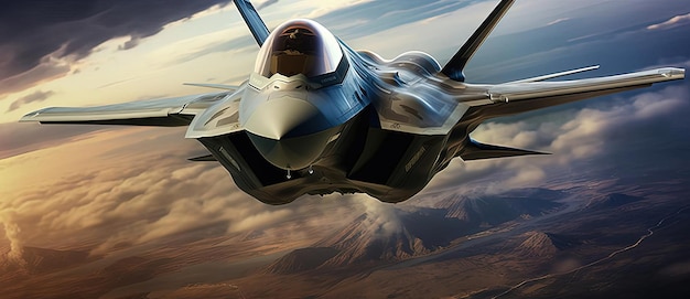 Photo flying an f35 stealth fighter in the sky in the style of softfocused realism