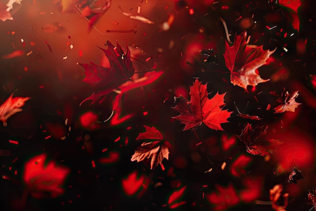 写真 秋の背景に飛ぶメープル葉