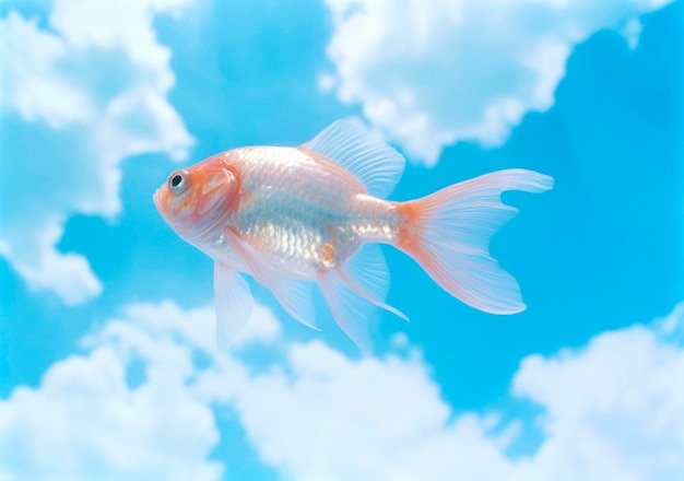 Photo flying fish above the sky ai generated