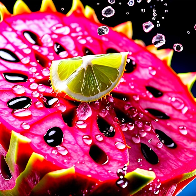 Flying Food Photography Of Dragon Fruit And Coconut Chunk As The Main Subjects Splashes Of Salt