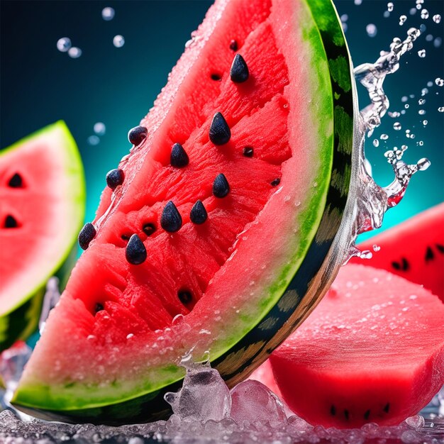 Flying Food Photography Of Watermelon Slice And Coconut Chunk As The Main Subjects Splashes