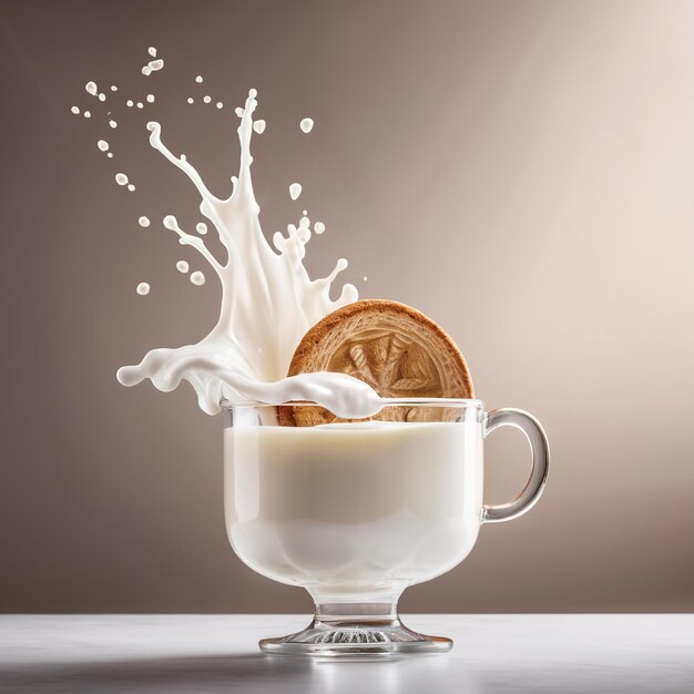 Foto fotografia di cibo volante con latte