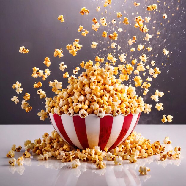 Flying food photography with popcorn