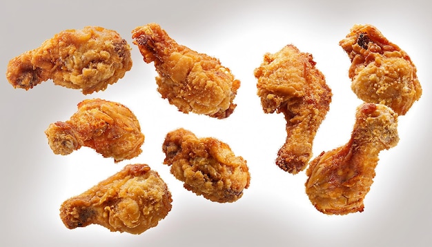 flying Fried chicken pieces 6 on white background