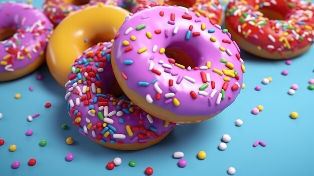 Flying frosted sprinkled donuts set of multicolored